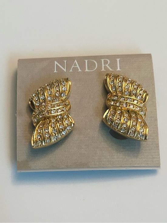 Nadri Jewelry - Vintage Nadri Gold Bow Crystal Clip-On Earrings